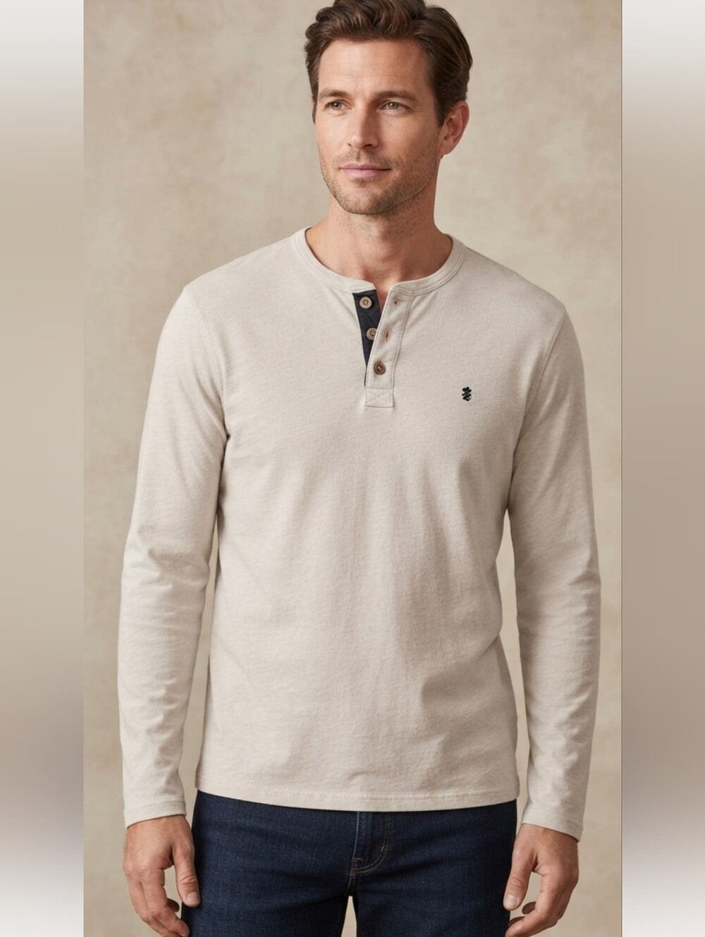 Izod Saltwater Men's Cream Color Long Sleeve Henley Shirt Size XL